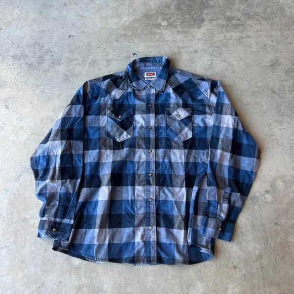 Wrangler Plaid y2k flannel shirt Blue navy Mens size XXL - Picture 1 of 2